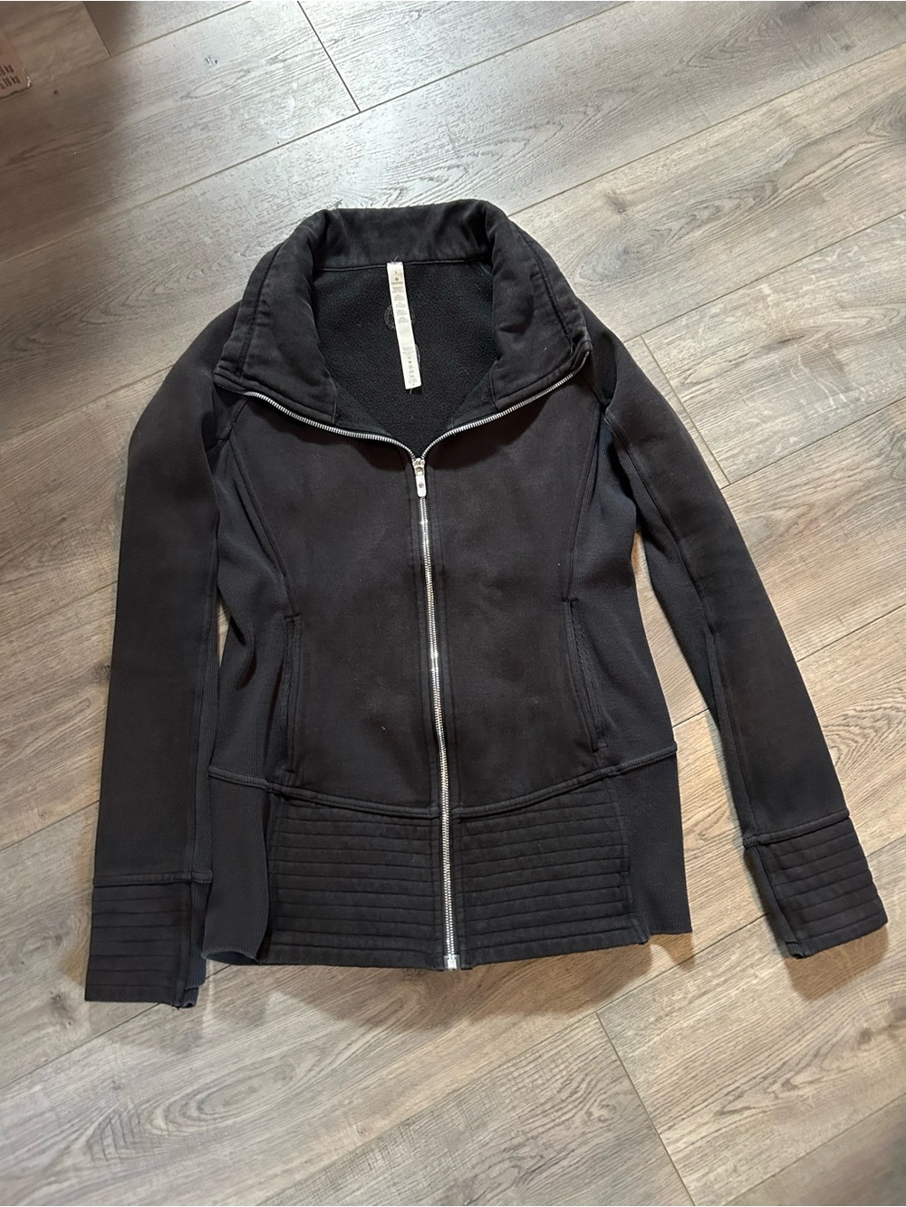 lululemon athletica Black Quilted-Hem Bomber Sweater Jacket